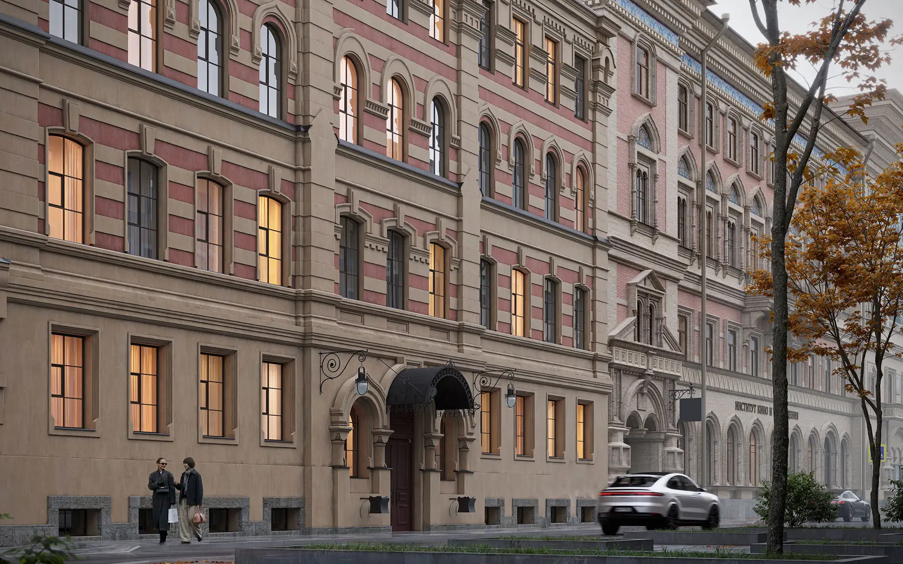 Арт-кластер «Типография» на улице Правды, 15 в Петербурге — фасад Синодальной типографии 1888 года после реставрации
