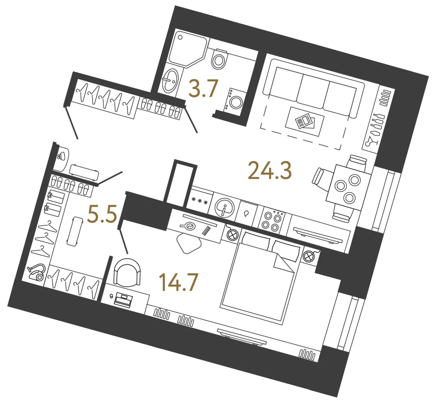 Планировка 1-комнатная 48,2 м² в арт-кластере «Типография» — Типография