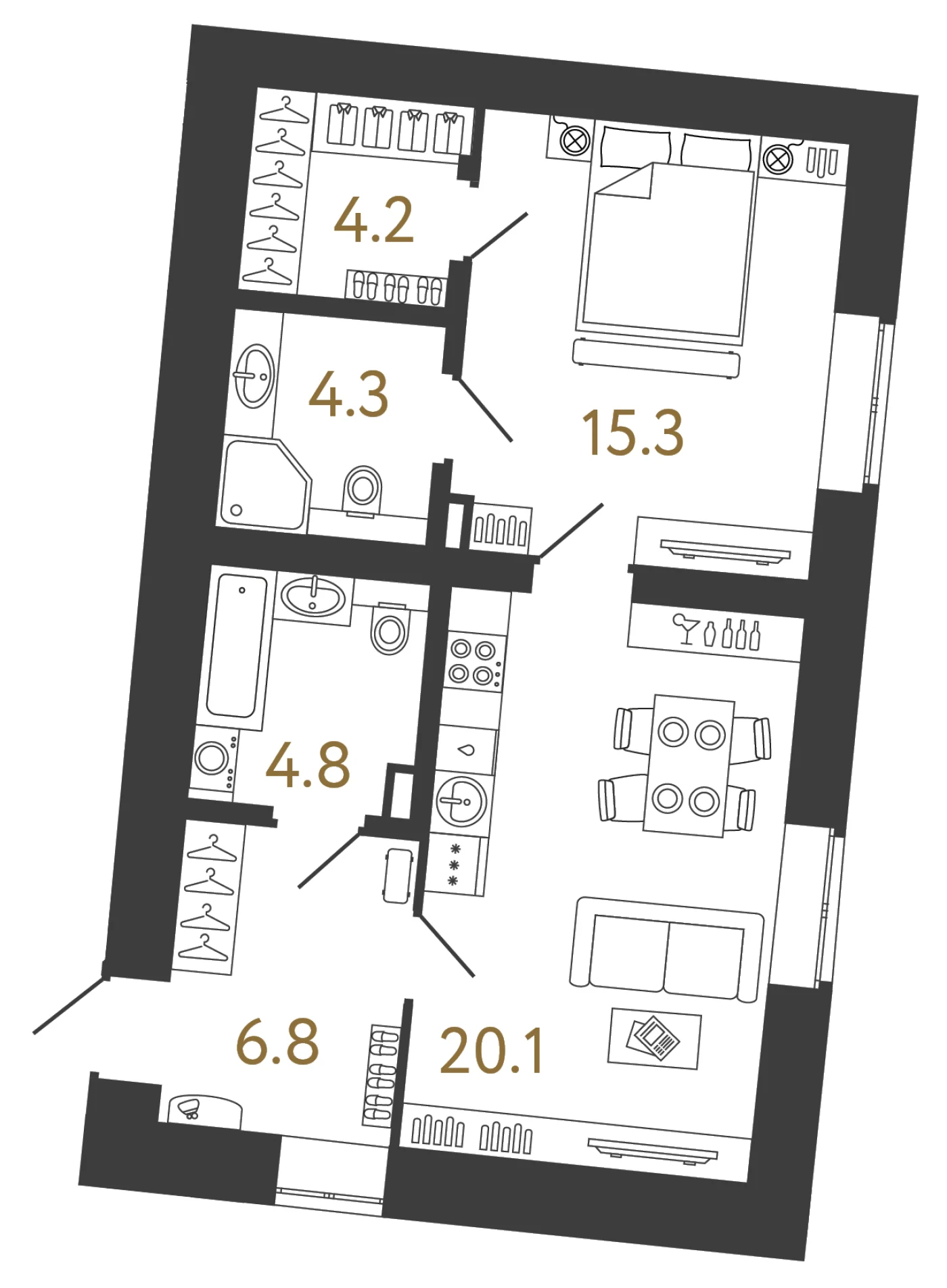 Планировка 1-комнатная 55,5 м² в арт-кластере «Типография» — Типография