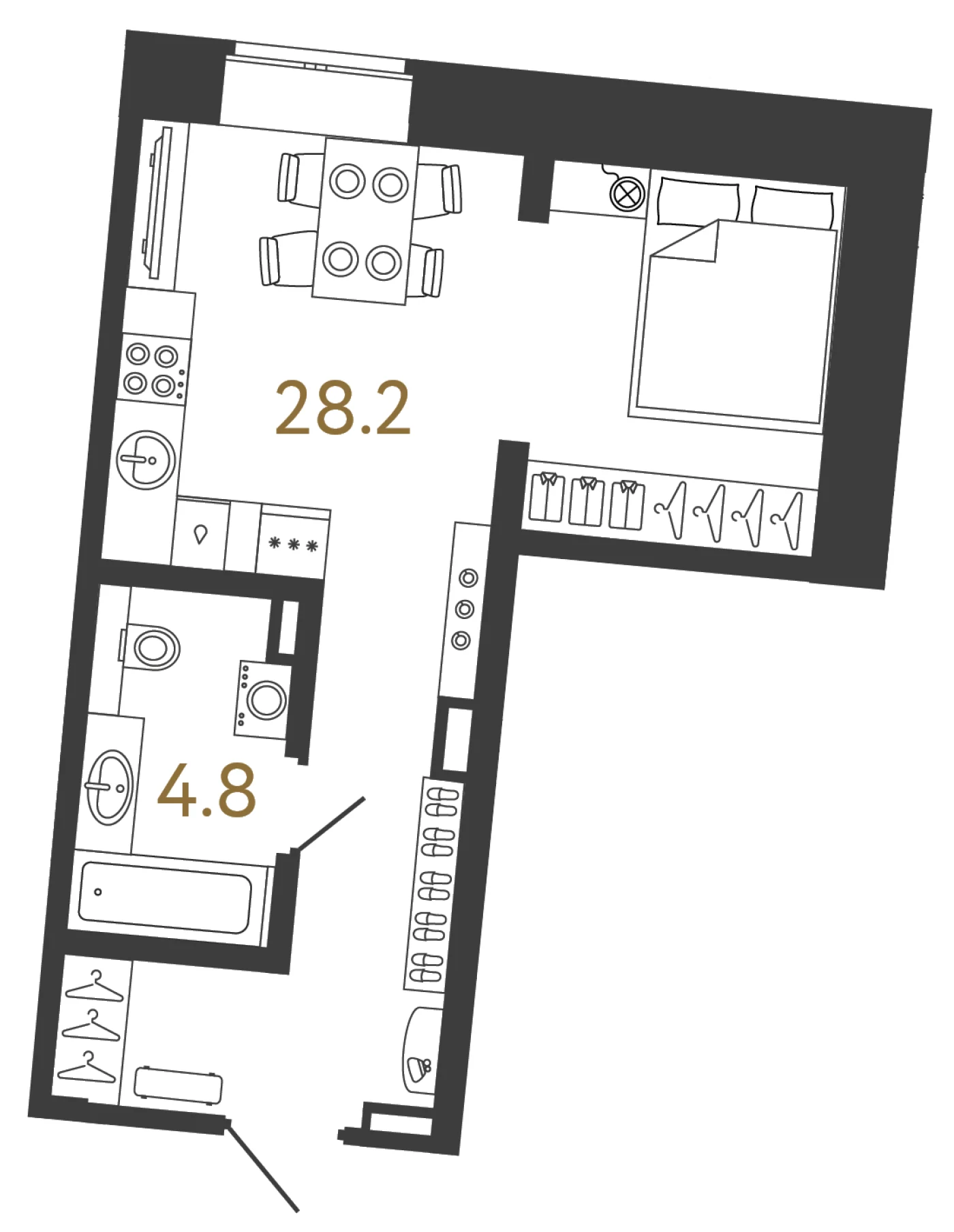 Планировка студия 33 м² в арт-кластере «Типография» — Типография