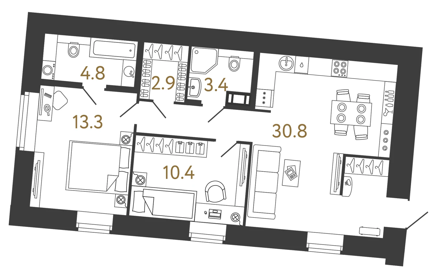 Планировка 2-комнатная 65,6 м² в арт-кластере «Типография» — Типография