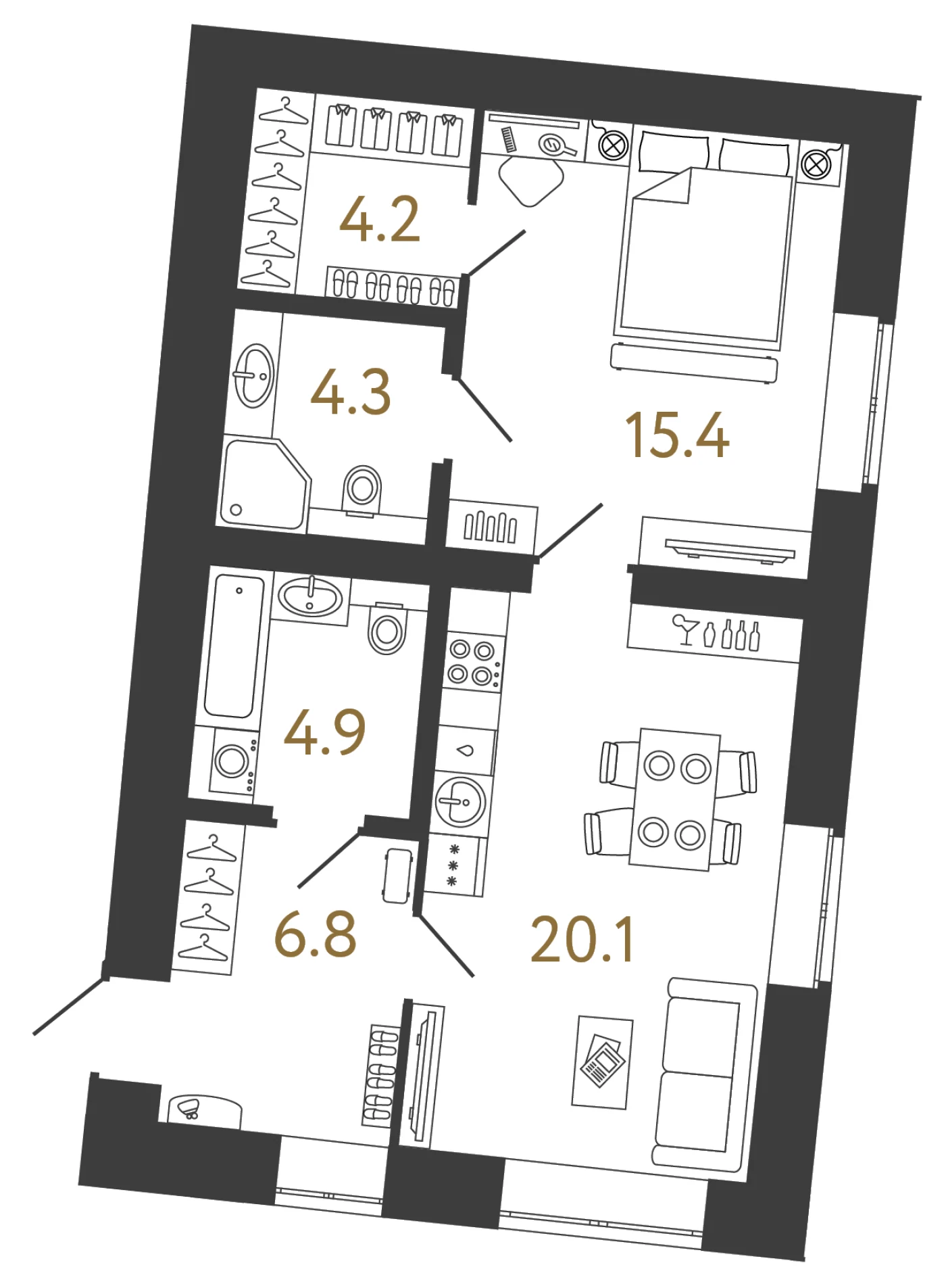 Планировка 1-комнатная 55,7 м² в арт-кластере «Типография» — Типография