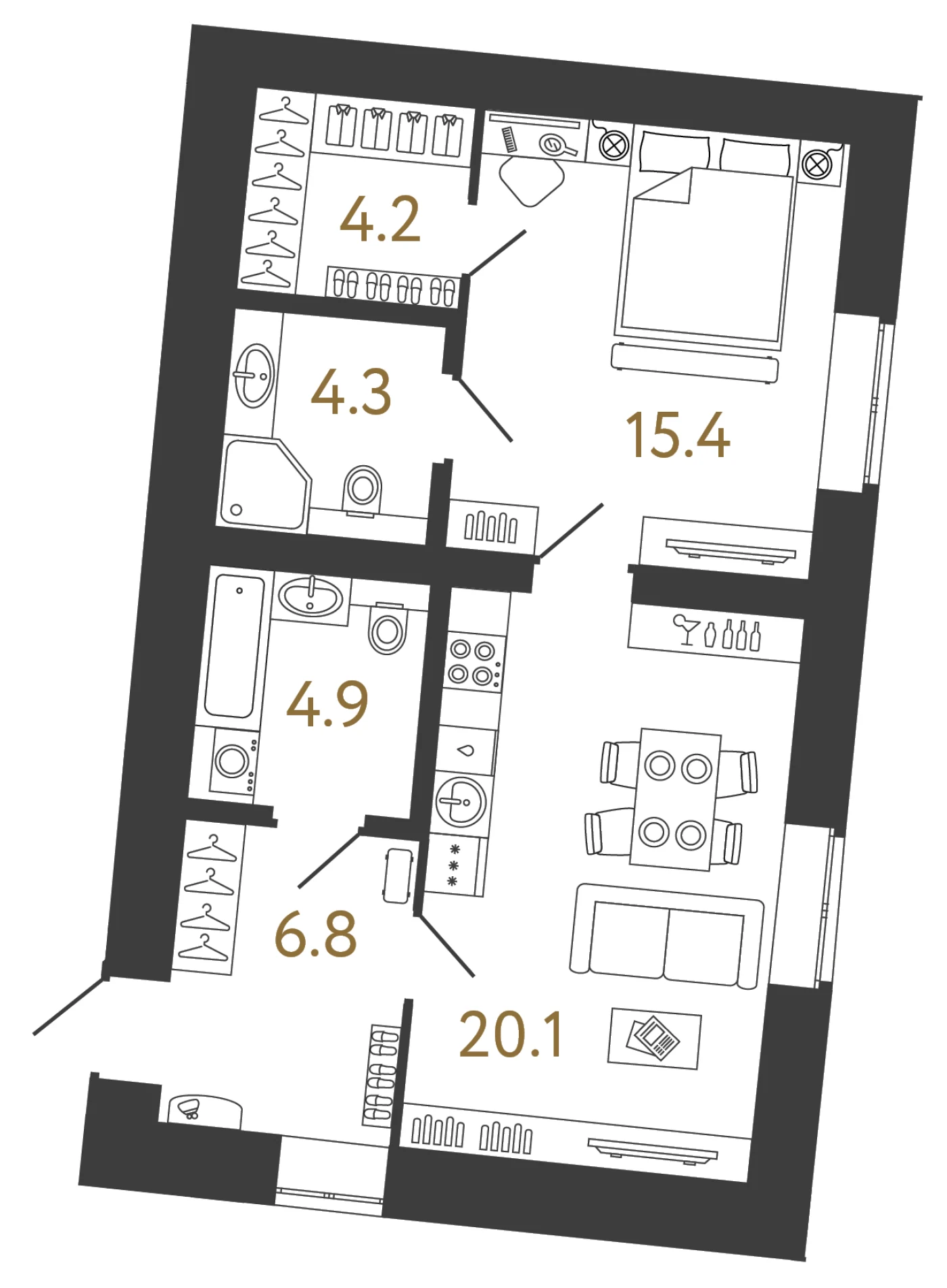 Планировка 1-комнатная 55,7 м² в арт-кластере «Типография» — Типография