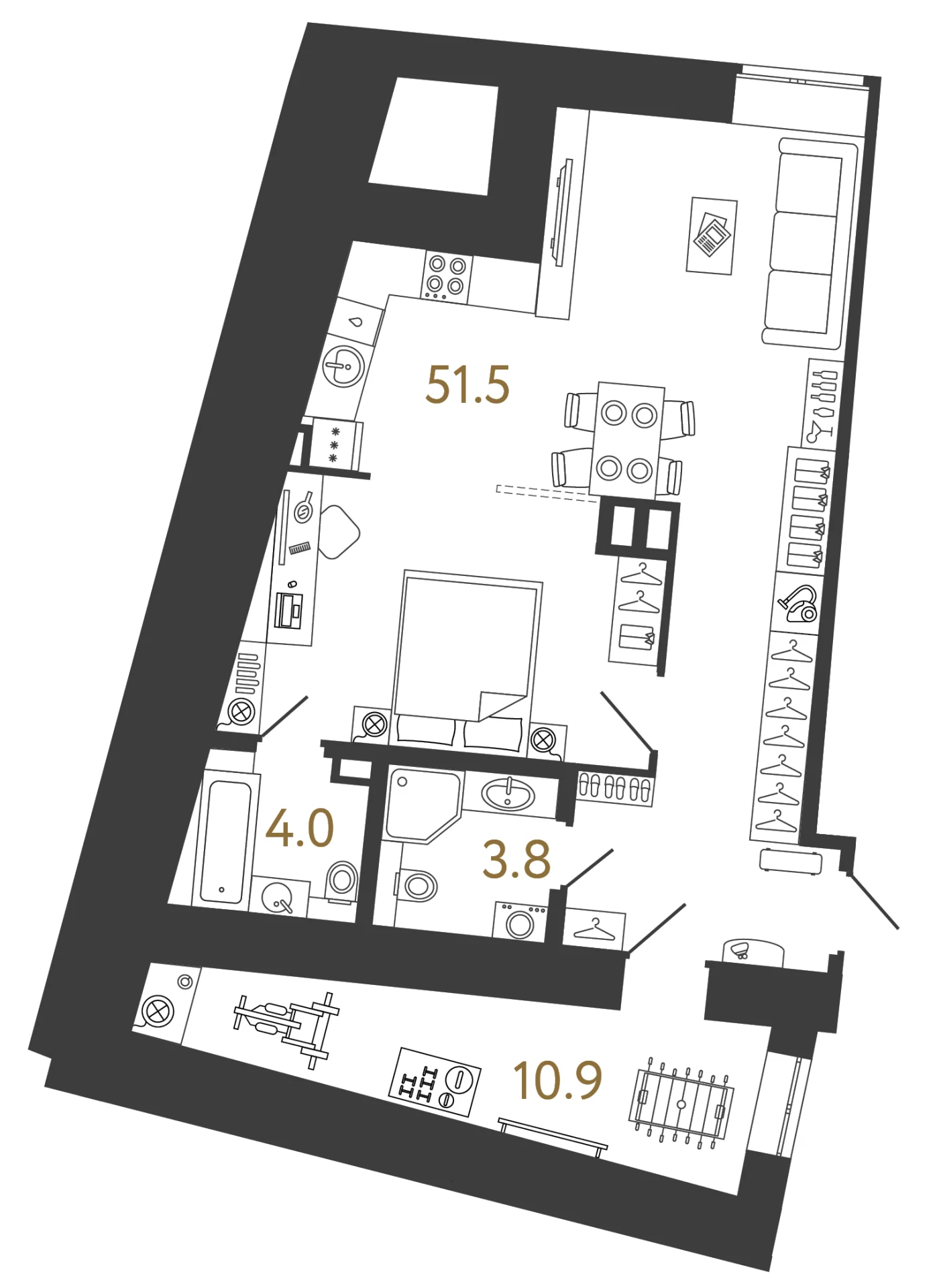 Планировка 1-комнатная 70,2 м² в арт-кластере «Типография» — Типография