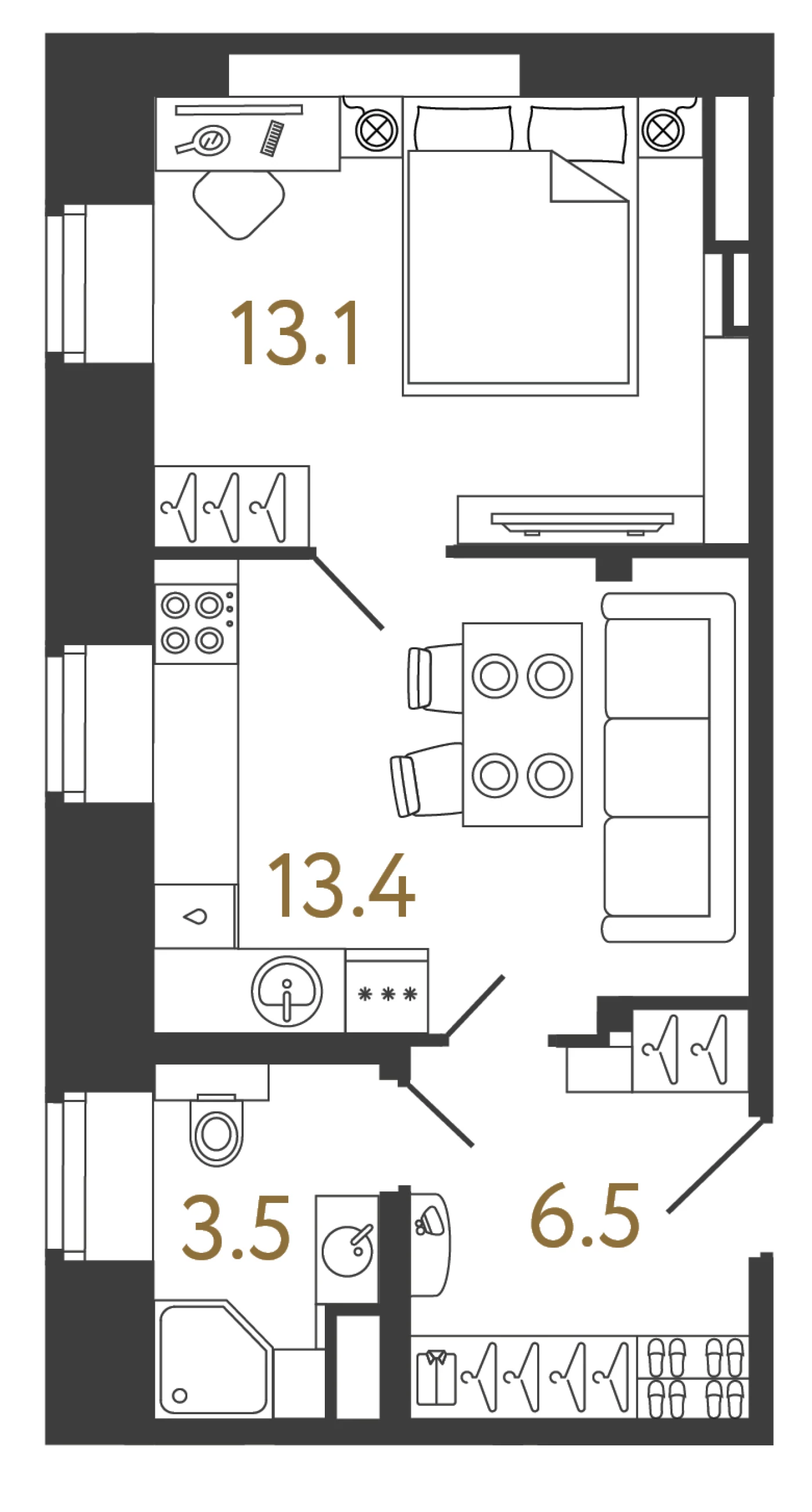 Планировка 1-комнатная 36,5 м² в арт-кластере «Типография» — Типография