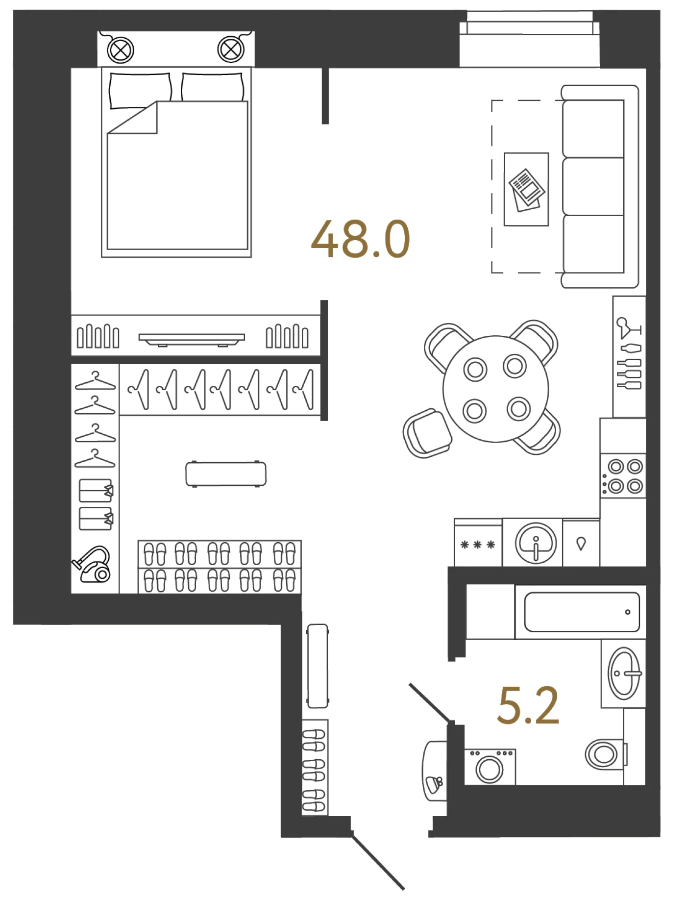 Планировка студия 53,2 м² в арт-кластере «Типография» — Типография
