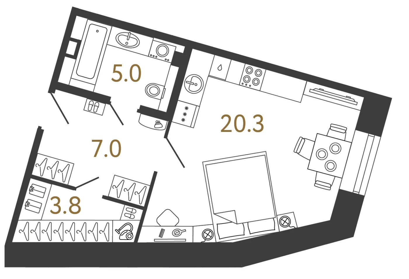 Планировка студия 36,1 м² в арт-кластере «Типография» — Типография