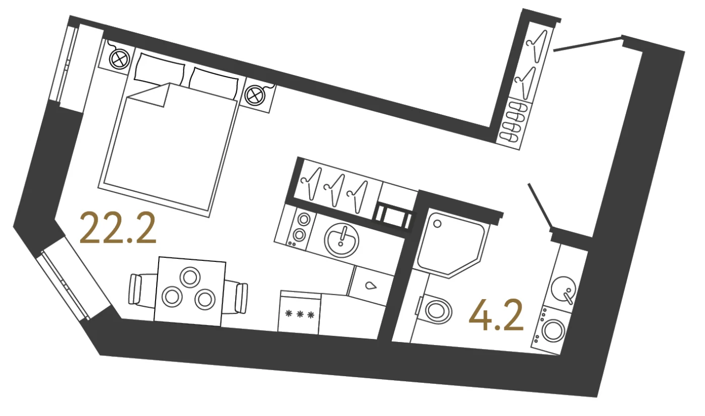 Планировка студия 26,4 м² в арт-кластере «Типография» — Типография