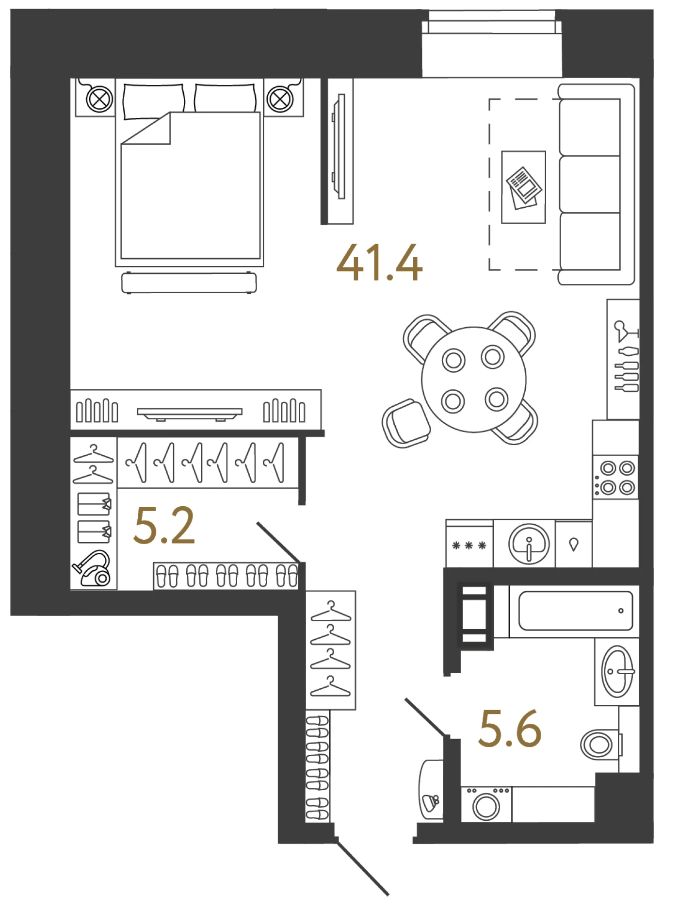 Планировка студия 52,2 м² в арт-кластере «Типография» — Типография