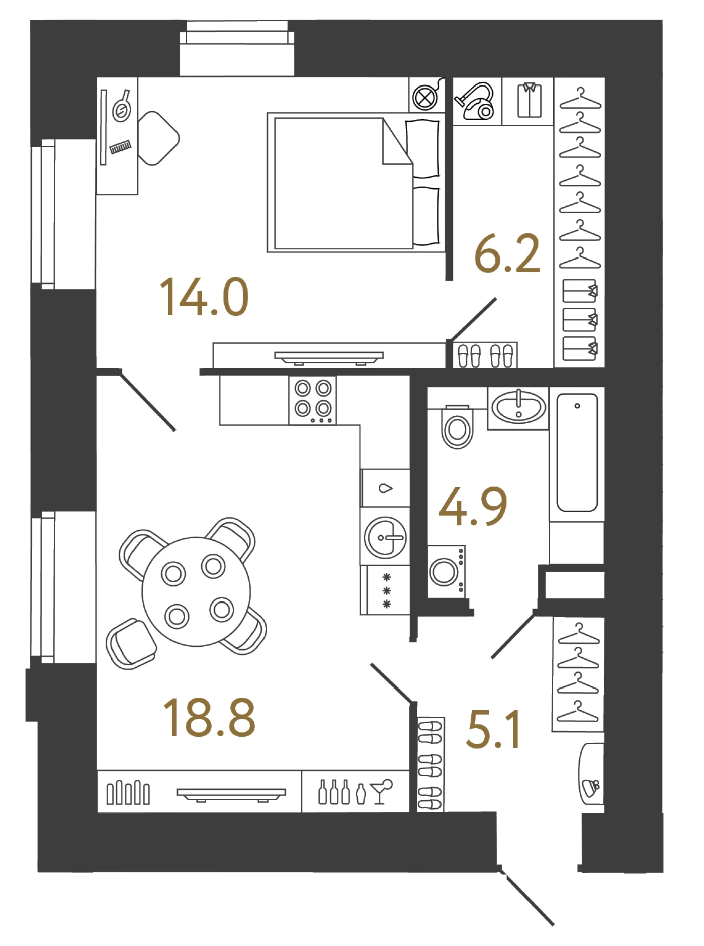 Планировка 1-комнатная 49 м² в арт-кластере «Типография» — Типография