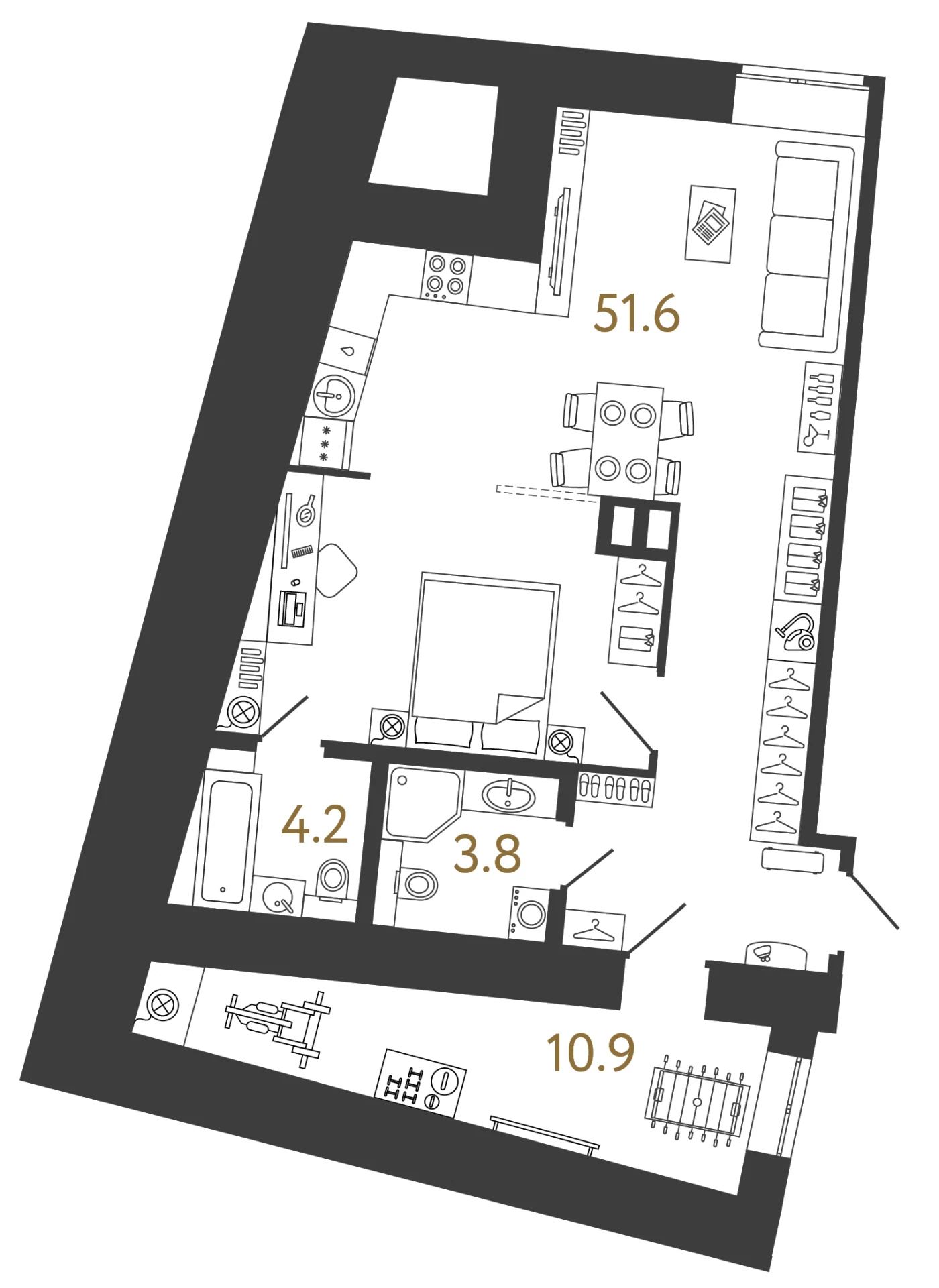 Планировка 1-комнатная 70,5 м² в арт-кластере «Типография» — Типография