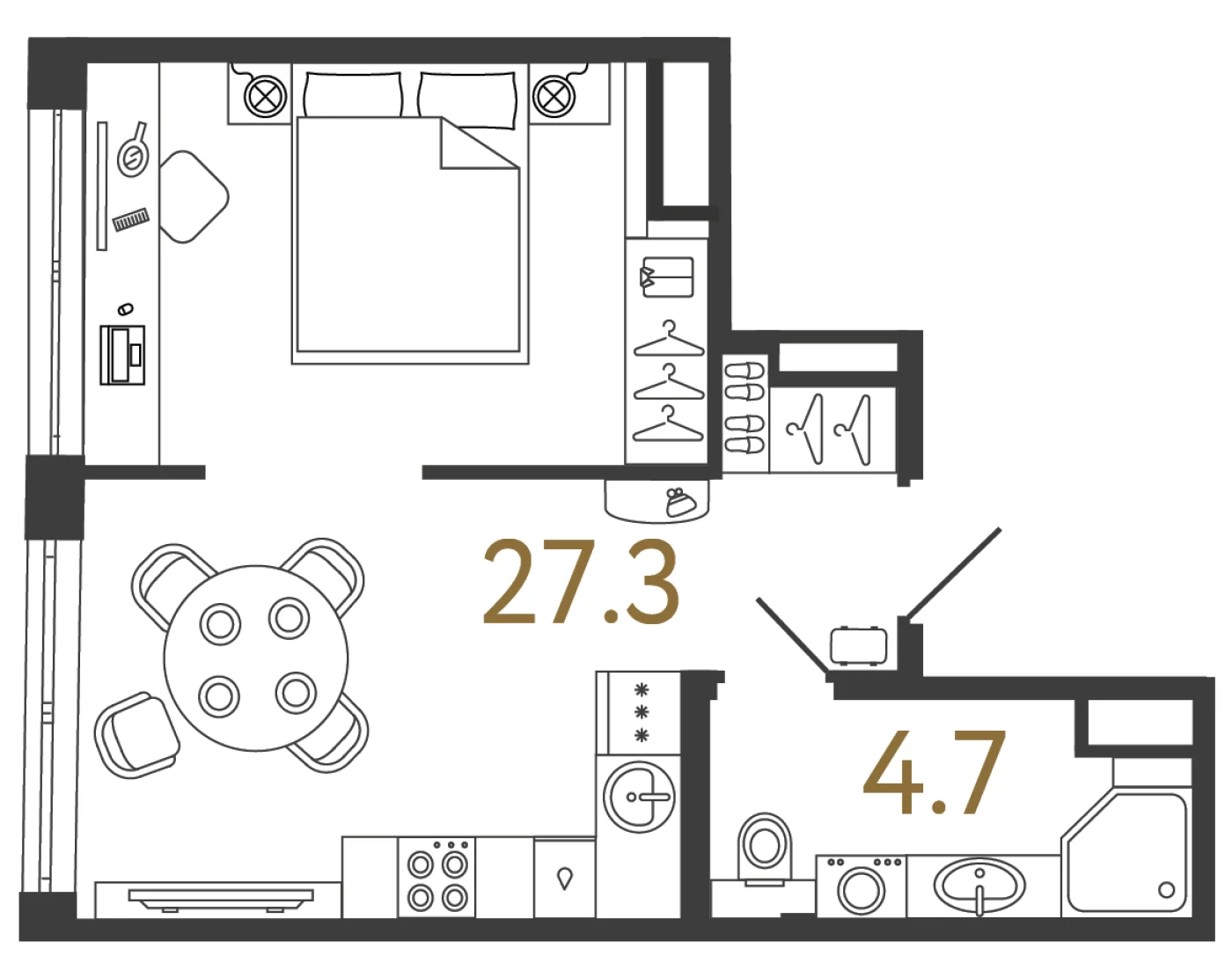 Планировка студия 32 м² в арт-кластере «Типография» — Типография