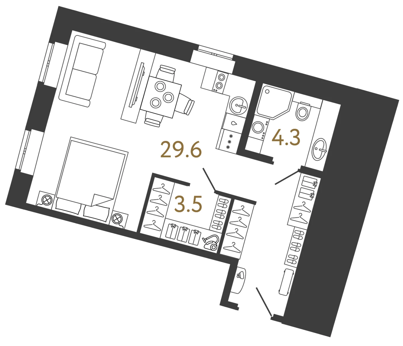 Планировка студия 37,4 м² в арт-кластере «Типография» — Типография