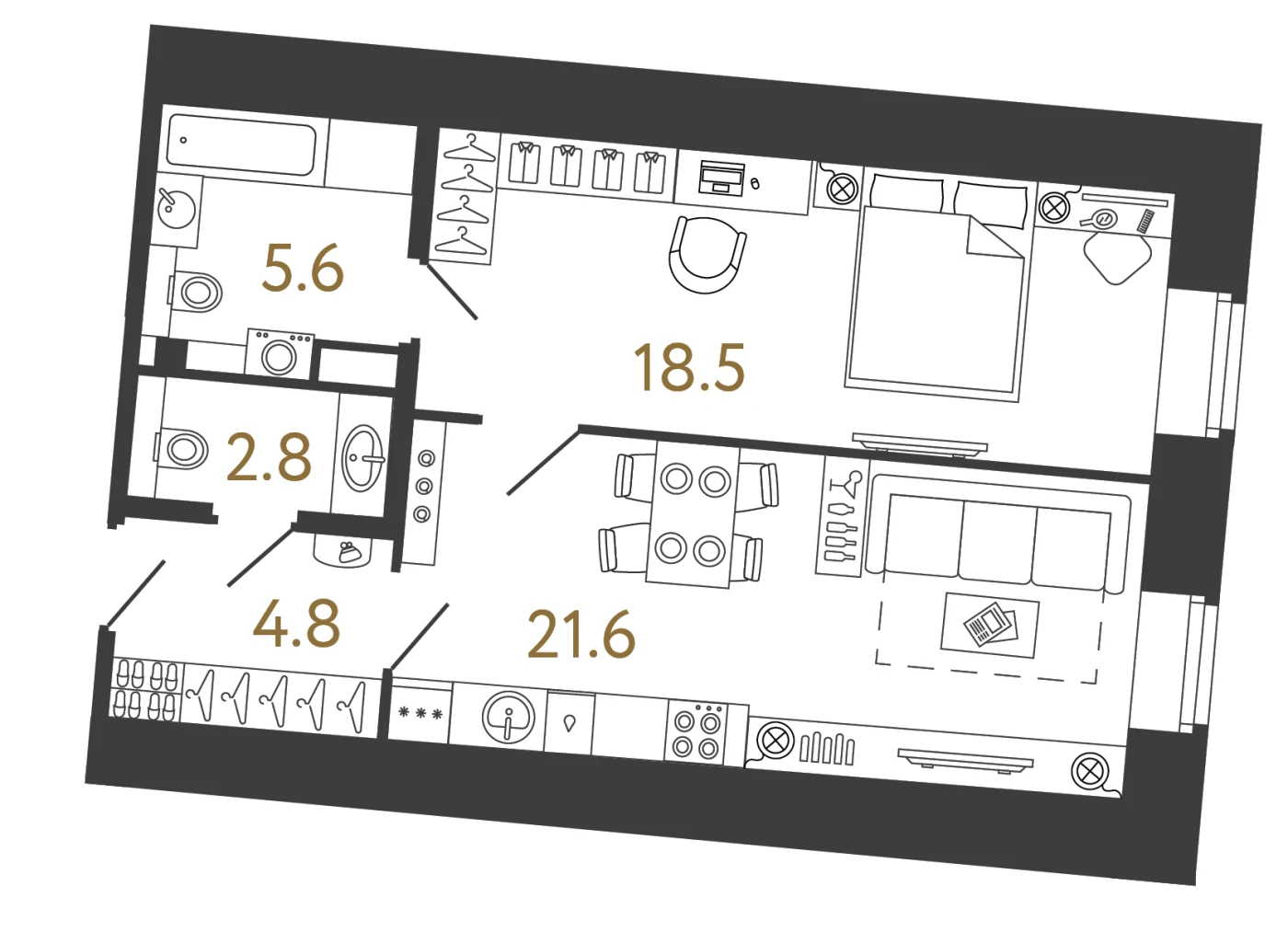 Планировка 1-комнатная 53,3 м² в арт-кластере «Типография» — Типография