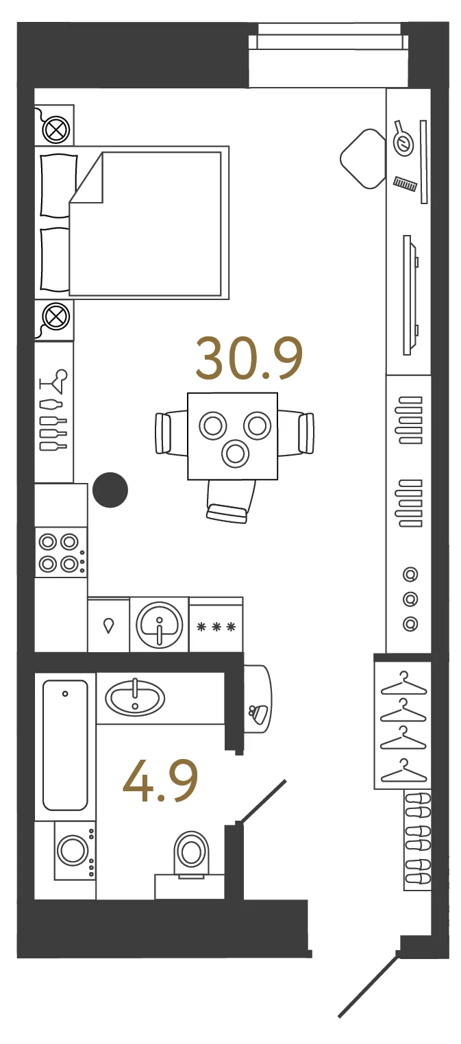 Планировка студия 35,8 м² в арт-кластере «Типография» — Типография