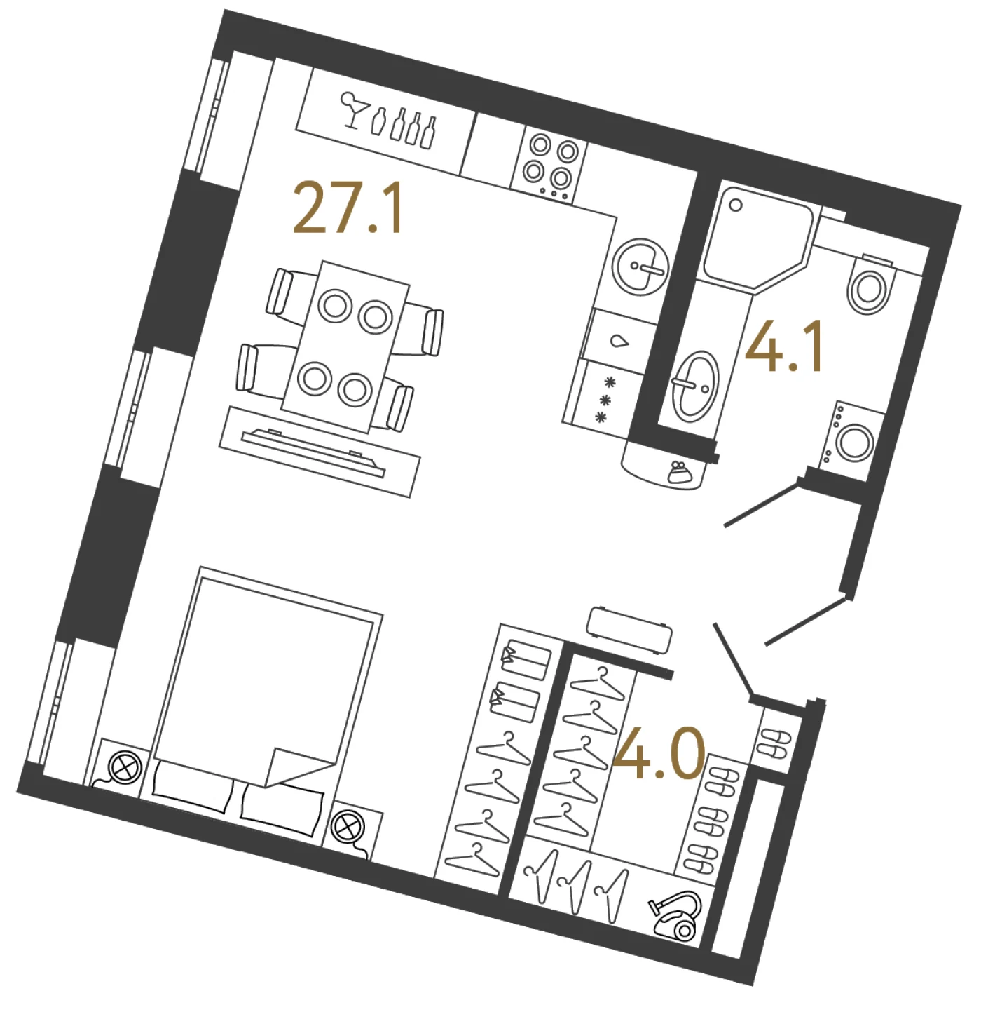 Планировка студия 35,2 м² в арт-кластере «Типография» — Типография