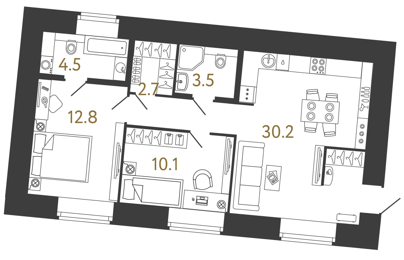 Планировка 2-комнатная 63,8 м² в арт-кластере «Типография» — Типография