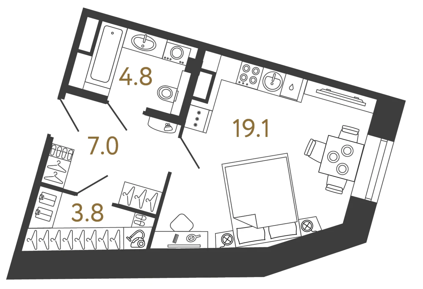 Планировка студия 34,7 м² в арт-кластере «Типография» — Типография