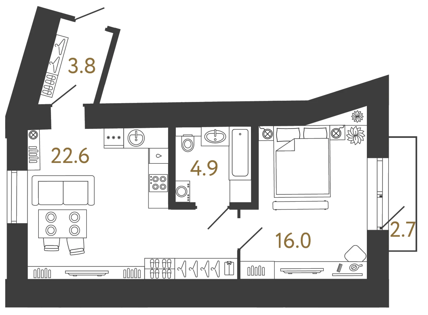 Планировка 1-комнатная 50 м² в арт-кластере «Типография» — Типография