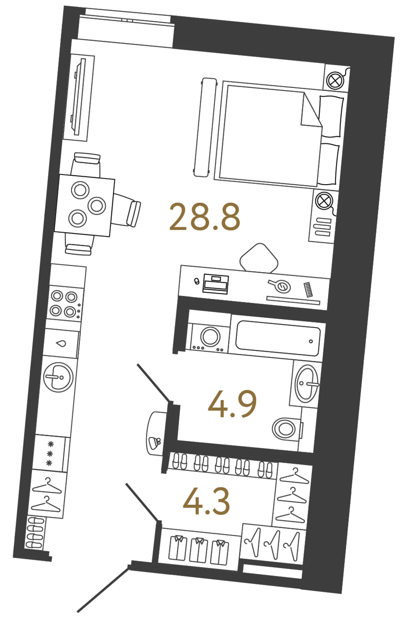 Планировка студия 38 м² в арт-кластере «Типография» — Типография