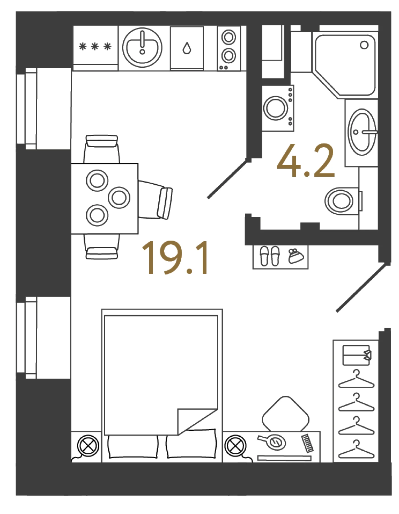 Планировка студия 23,3 м² в арт-кластере «Типография» — Типография