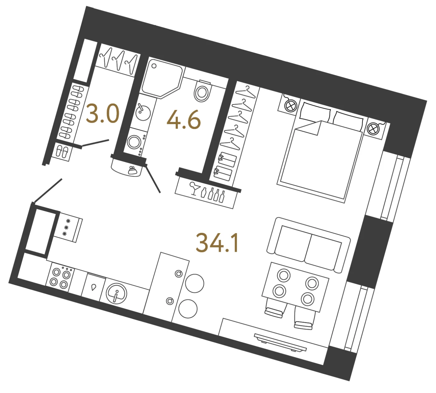 Планировка студия 41,7 м² в арт-кластере «Типография» — Типография