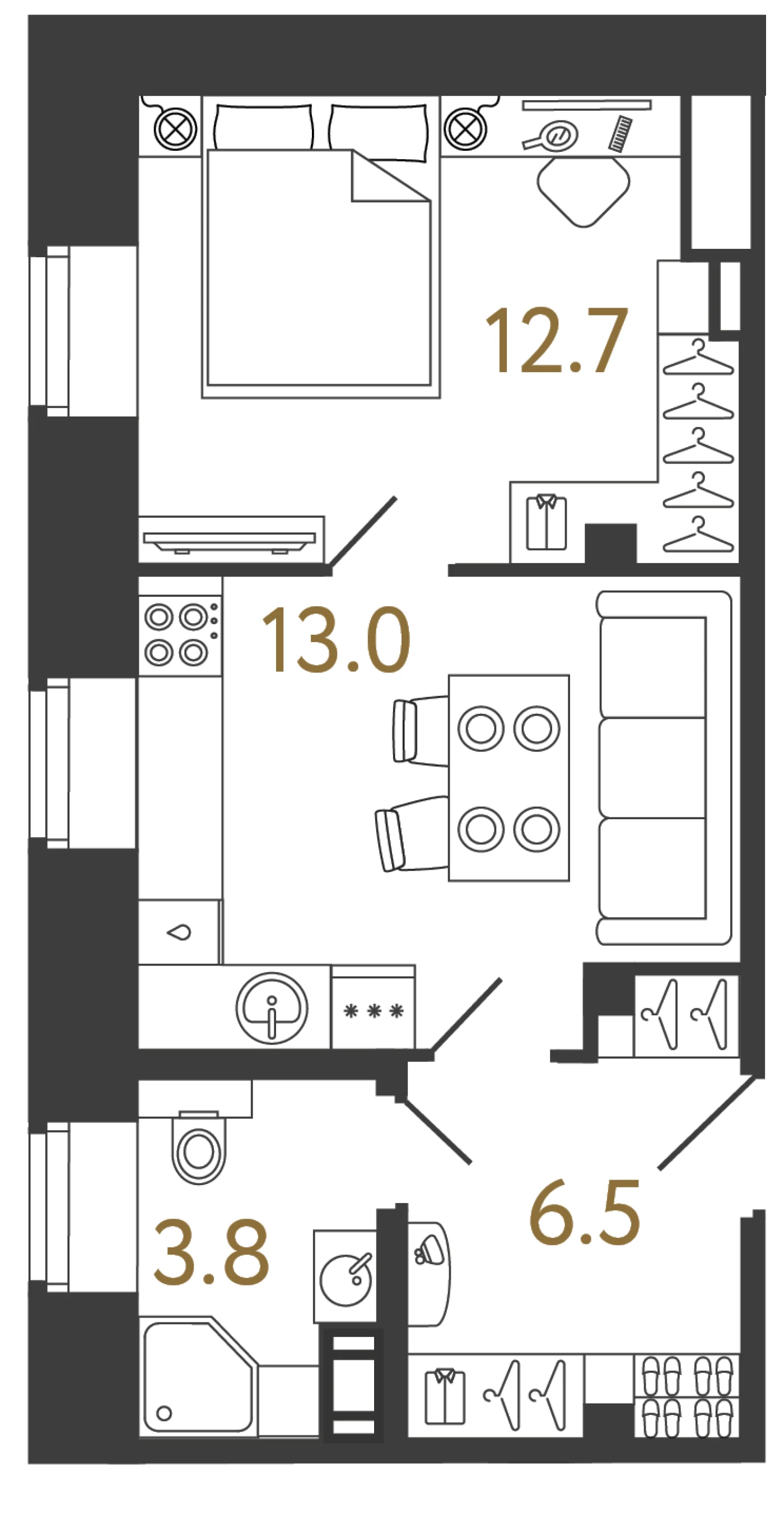 Планировка 1-комнатная 36 м² в арт-кластере «Типография» — Типография