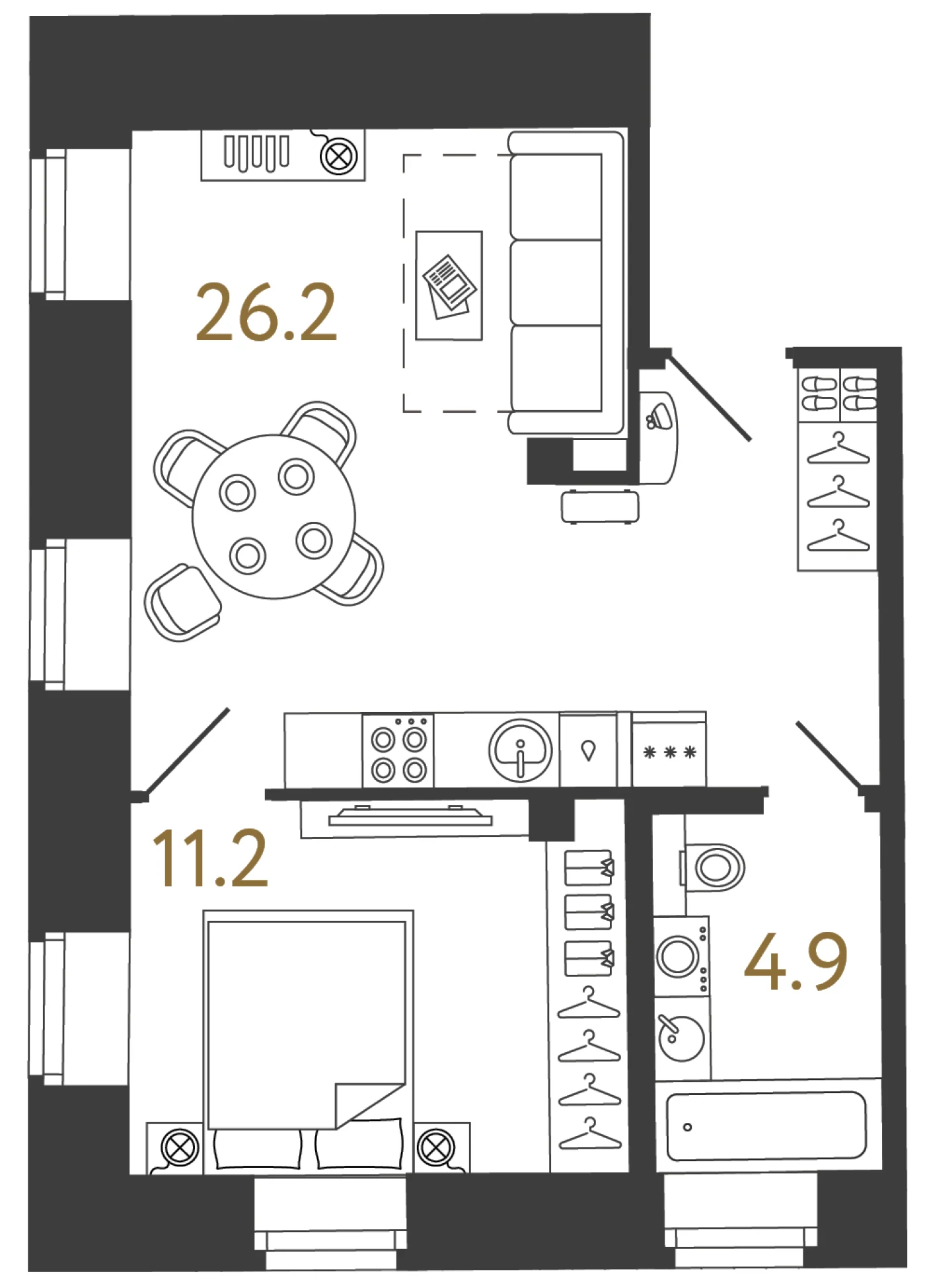 Планировка 1-комнатная 42,3 м² в арт-кластере «Типография» — Типография
