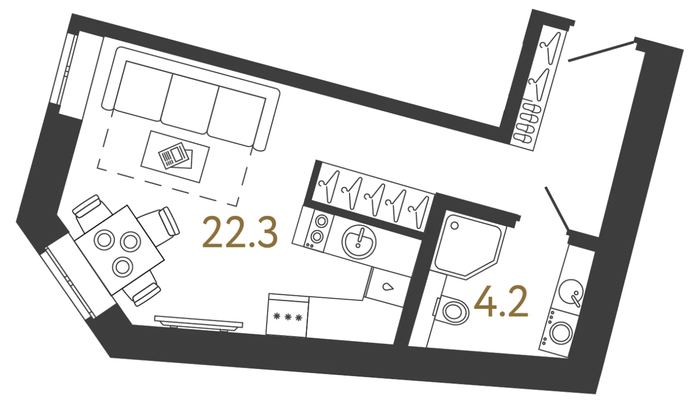 Планировка студия 26,5 м² в арт-кластере «Типография» — Типография