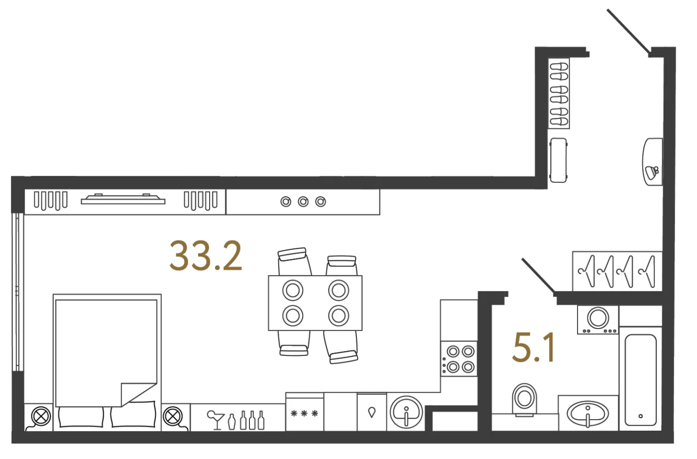 Планировка студия 38,3 м² в арт-кластере «Типография» — Типография