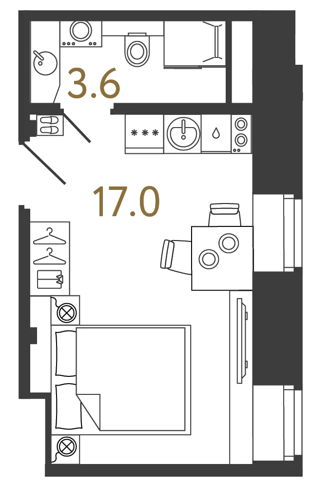 Планировка студия 20,6 м² в арт-кластере «Типография» — Типография