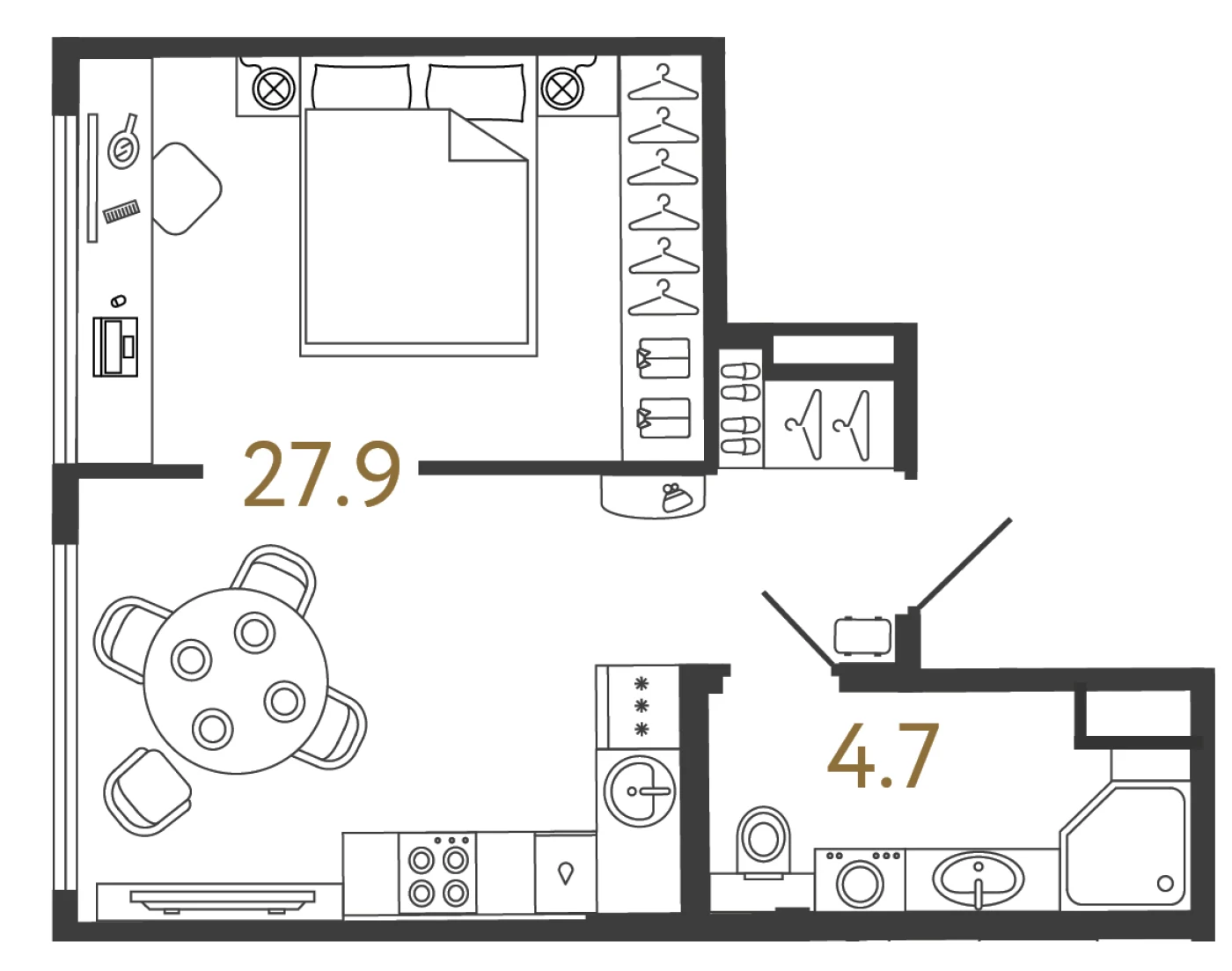 Планировка студия 32,6 м² в арт-кластере «Типография» — Типография