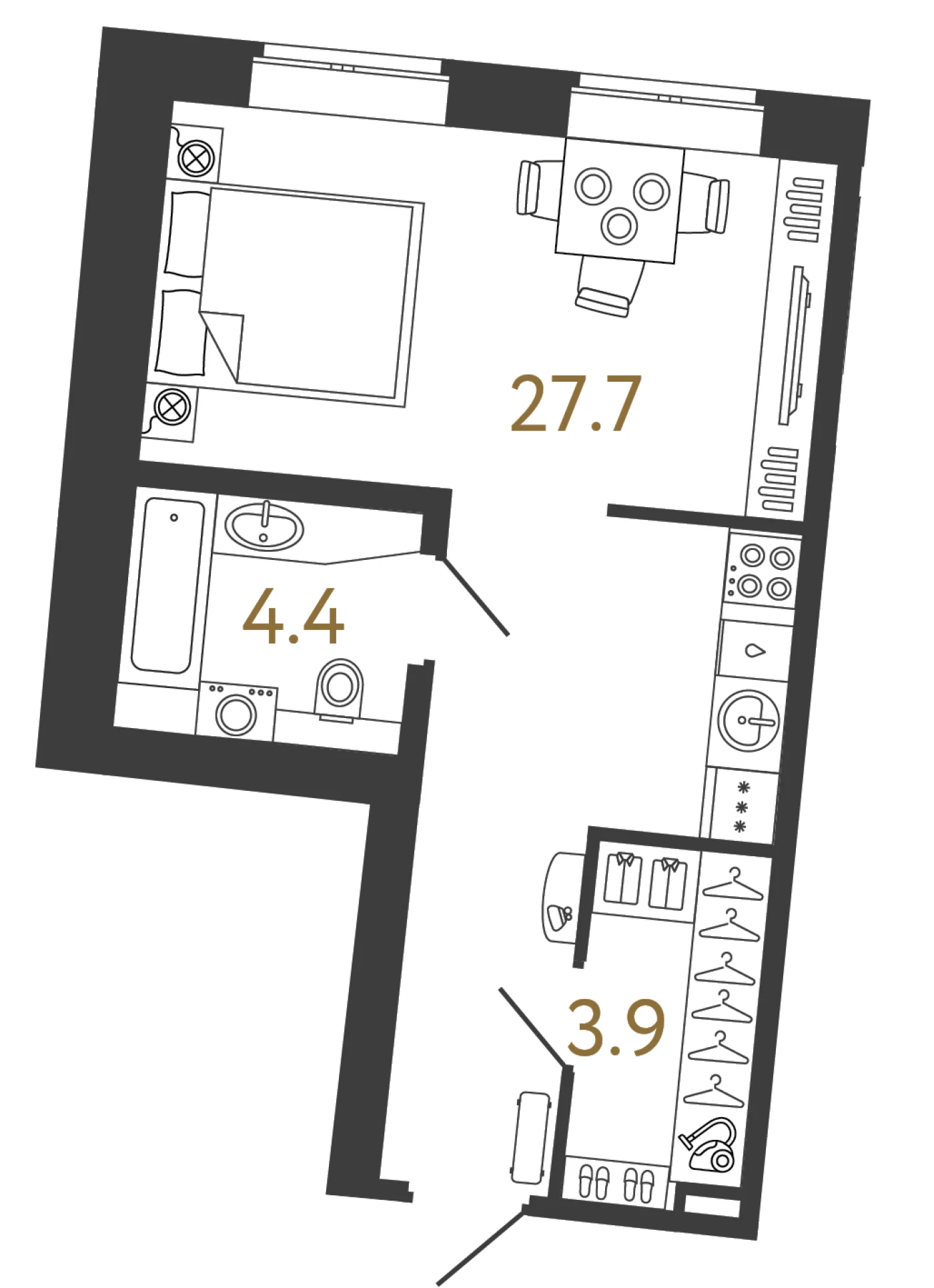 Планировка студия 36 м² в арт-кластере «Типография» — Типография