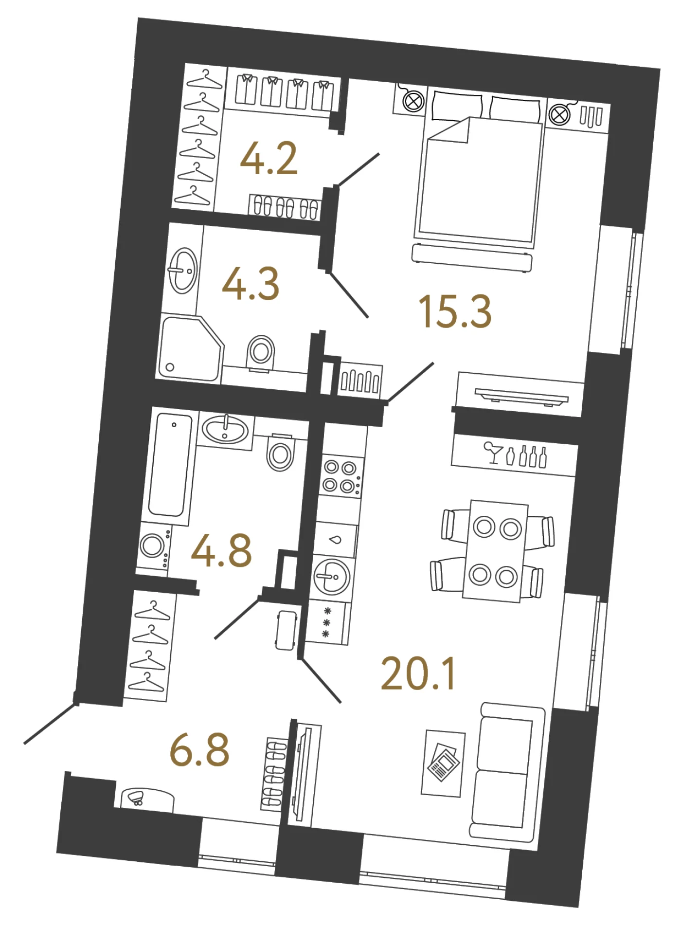 Планировка 1-комнатная 55,5 м² в арт-кластере «Типография» — Типография