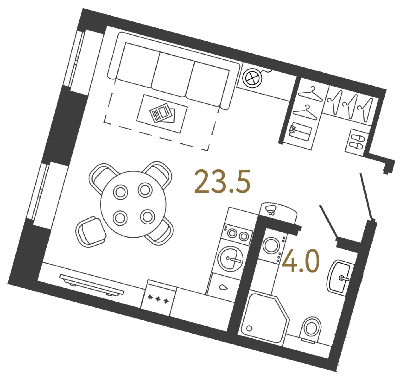 Планировка студия 27,5 м² в арт-кластере «Типография» — Типография