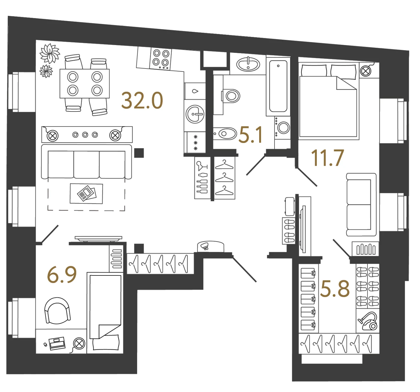 Планировка 2-комнатная 61,5 м² в арт-кластере «Типография» — Типография
