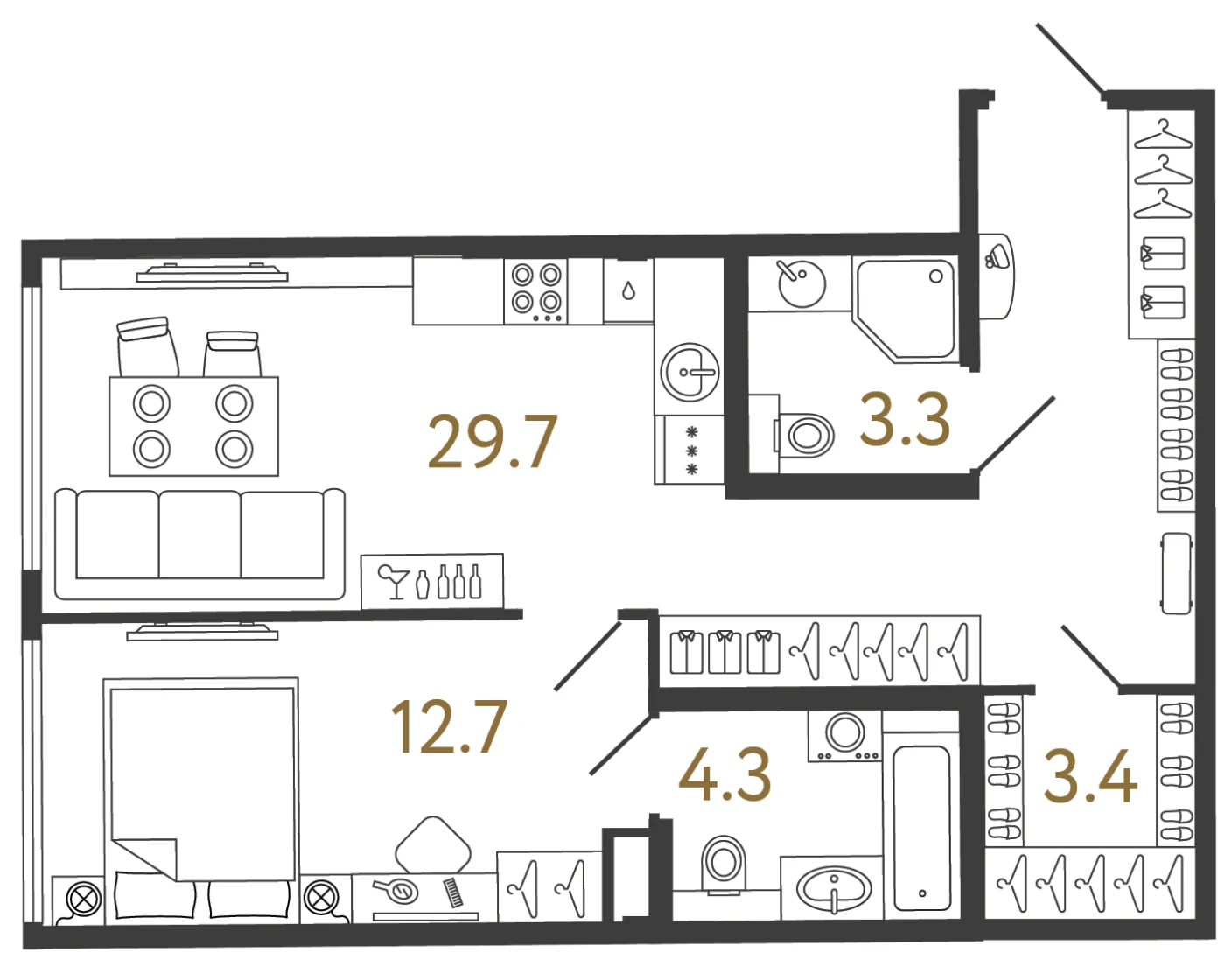 Планировка 1-комнатная 53,4 м² в арт-кластере «Типография» — Типография