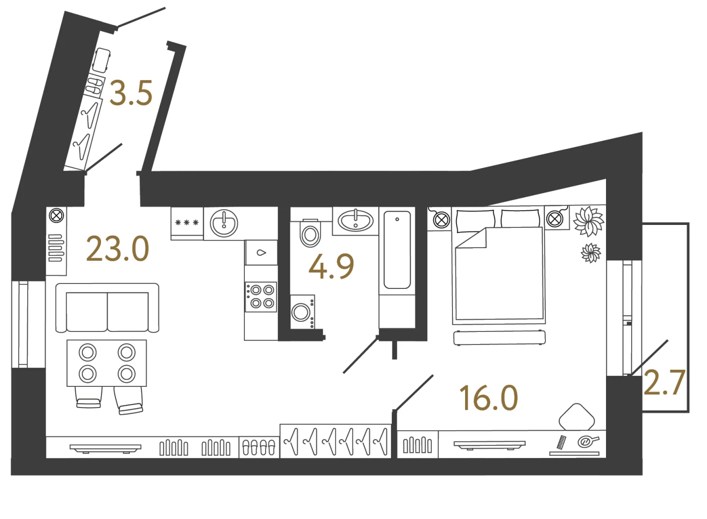 Планировка 1-комнатная 50,1 м² в арт-кластере «Типография» — Типография