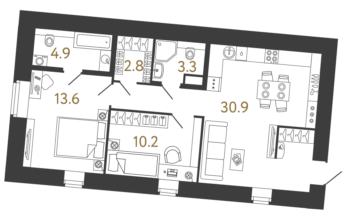 Планировка 2-комнатная 65,7 м² в арт-кластере «Типография» — Типография