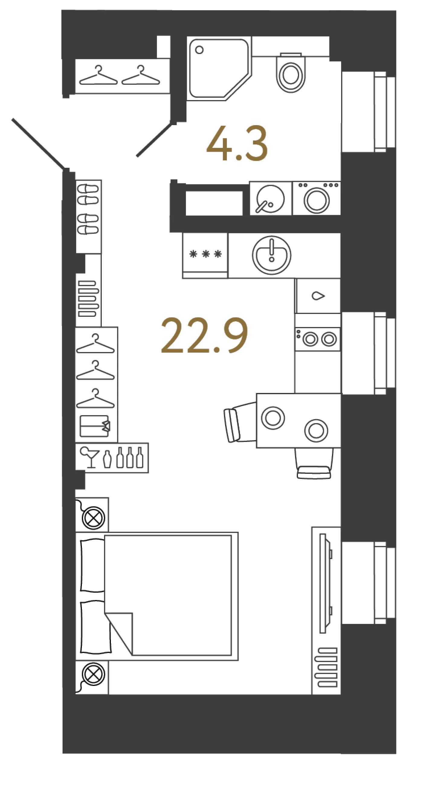 Планировка студия 27,2 м² в арт-кластере «Типография» — Типография