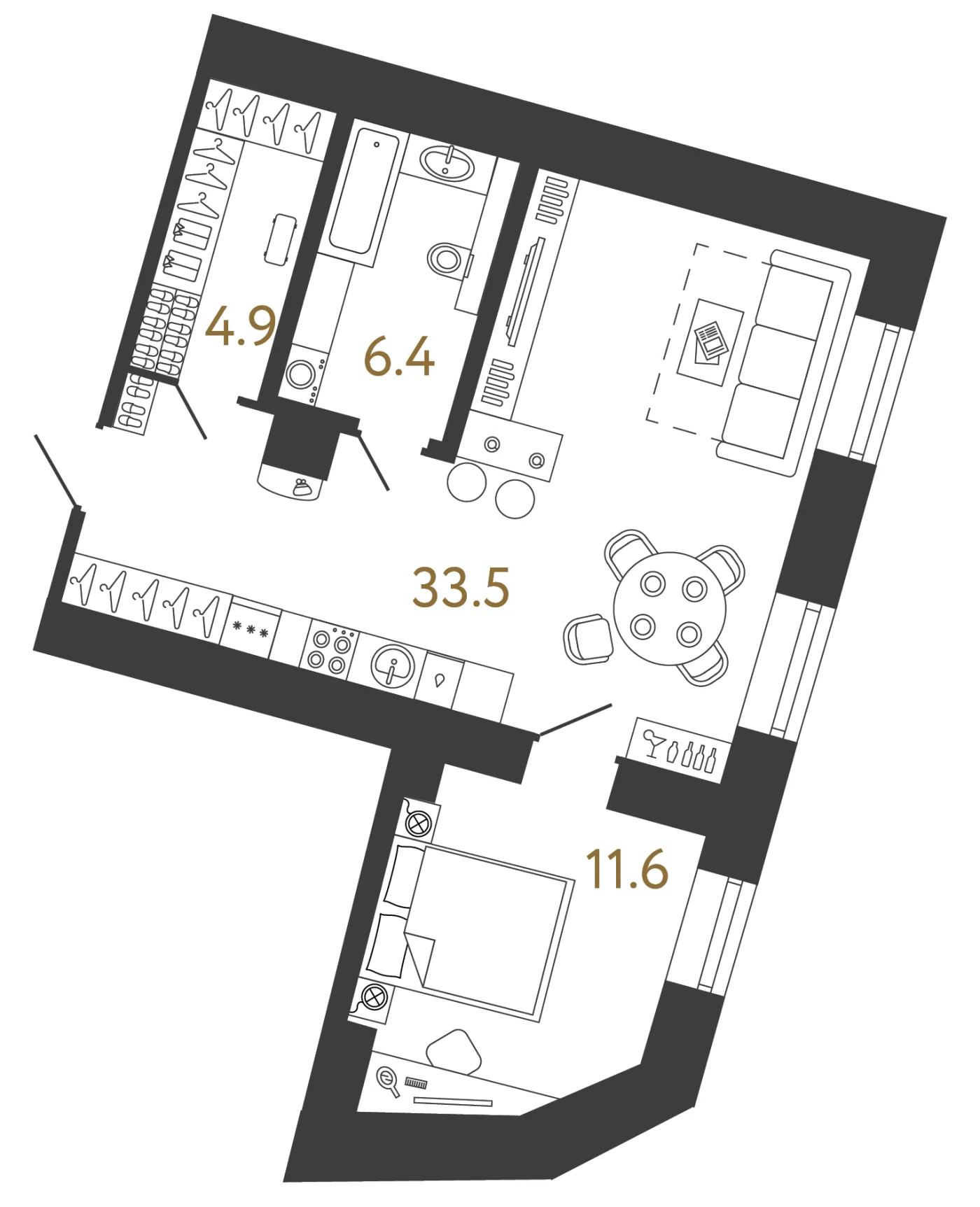 Планировка 1-комнатная 56,4 м² в арт-кластере «Типография» — Типография