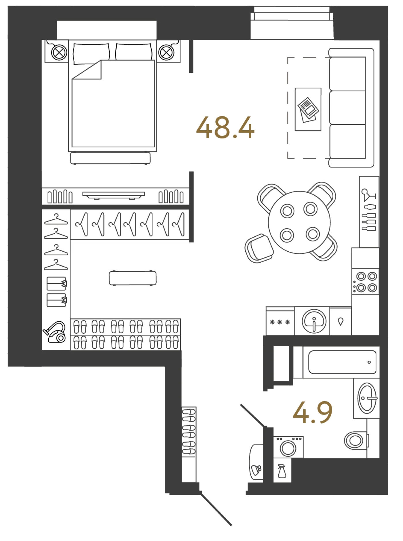 Планировка студия 53,3 м² в арт-кластере «Типография» — Типография