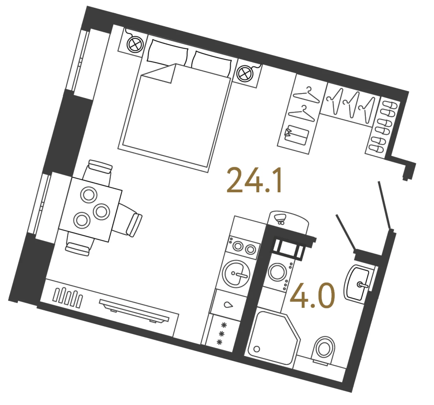 Планировка студия 28,1 м² в арт-кластере «Типография» — Типография